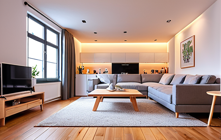 A bright and cozy living room with energy-efficient LED lighting, enhancing the modern interior and creating a relaxing atmosphere.
