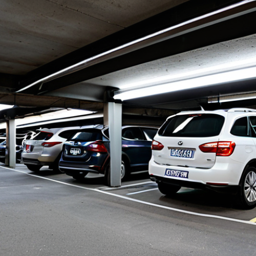 Home 20 **
A well-lit apartment complex parking garage during the daytime. Several cars are parked in designated spots. Focus on a CCTV camera mounted on the ceiling, angled to capture the parking spaces. The scene is clean and orderly, emphasizing security and surveillance. Include signage indicating CCTV in operation. safe for work, appropriate content, fully clothed, professional, perfect anatomy, correct proportions, natural pose, well-formed hands, proper finger count, natural body proportions.
**