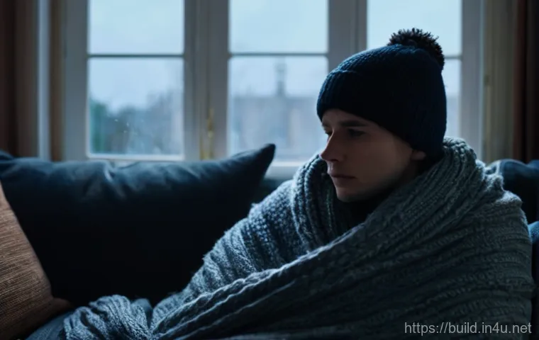 건물 단열 공사 - **Image Prompt 1: The Uncomfortable Home**
A young adult, wearing a thick sweater and wrapped in...